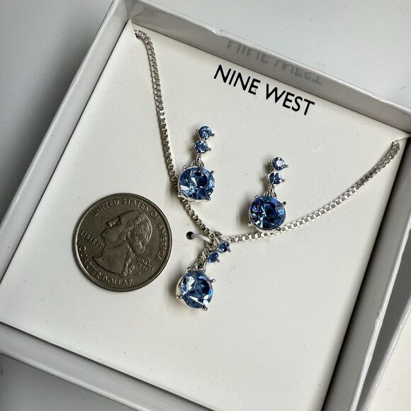 Nine West 2 Sets Necklace & Earring Gift Sets Hot Pink Light Blue New - Picture 5 of 6
